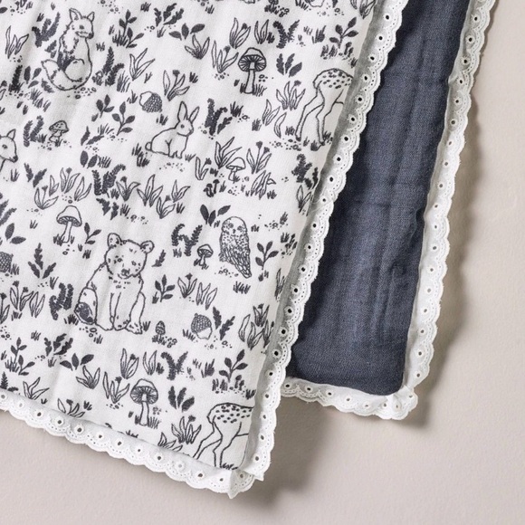 Reversible Woodland Muslin Baby Blanket Bear Deer - Hearth & Hand with Magnolia - Picture 3 of 3